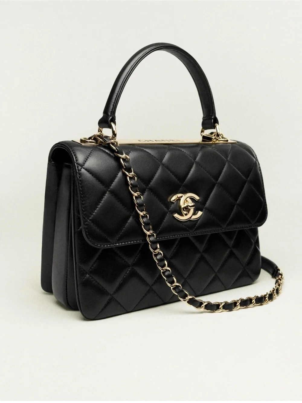 Chanel FLAP BAG WITH TOP HANDLE Lambskin & Gold-Tone Metal - Picture 7 of 16
